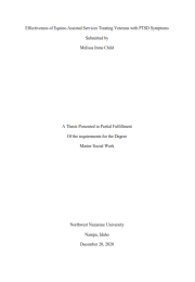 thesis title page: Effectiveness of Equine-Assisted Services Treating Veterans with PTSD Symptoms. 