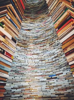 large column of stacked books