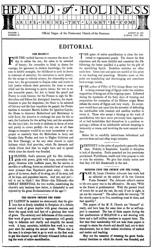 Title Page of Herald of Holiness - August 28, 1912