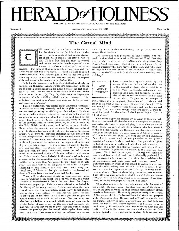 Title Page of Herald of Holiness - July 21, 2023