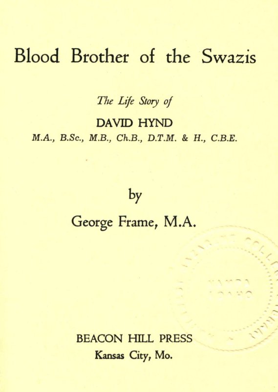 Title page of book Blood Brother of the Swazis