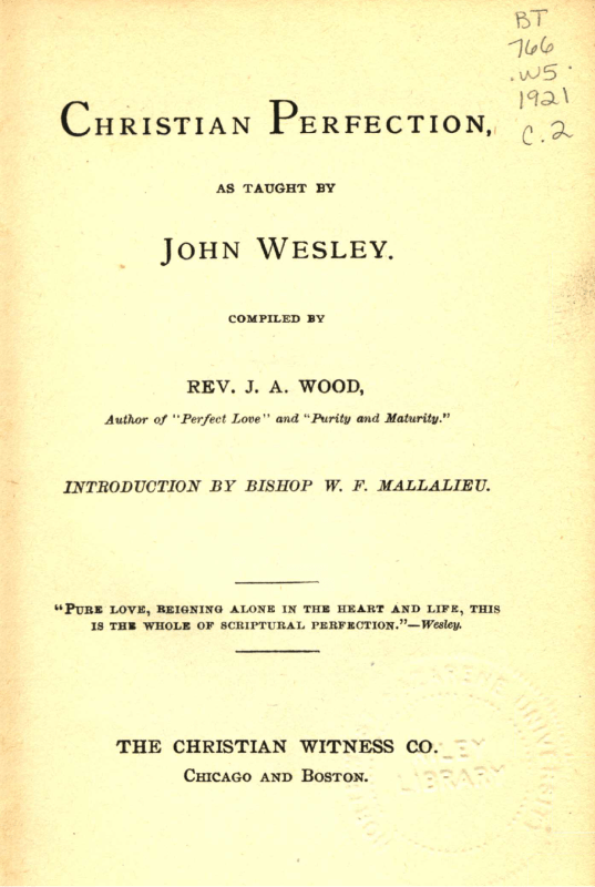 Image of Title Page - Christian Perfection as Taught by John Wesley