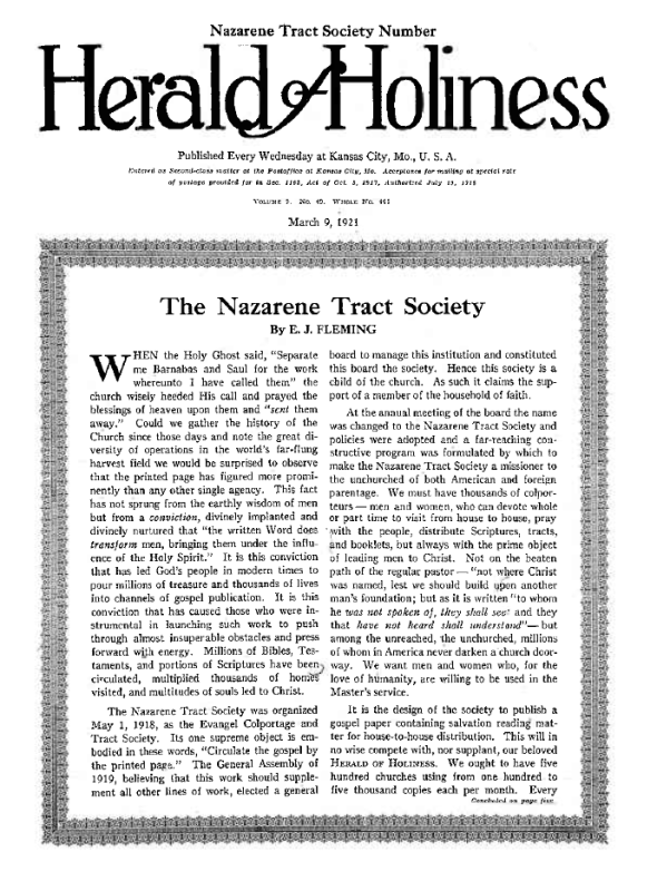 Title Page of Herald of Holiness - March 9, 1921