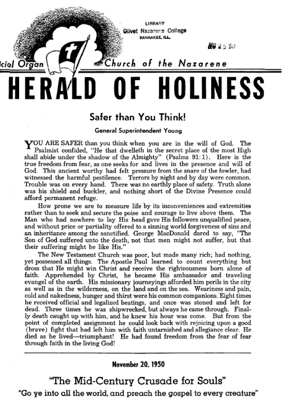 Cover of Herald of Holiness - November 20, 1950