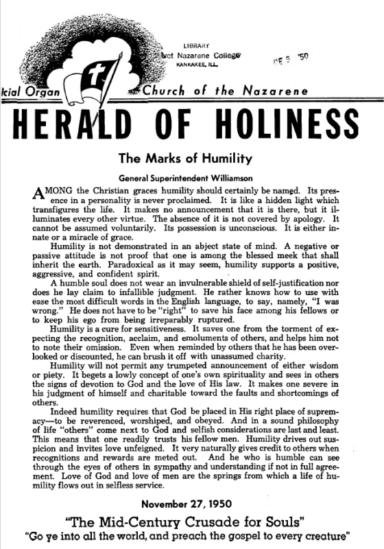 Cover of Herald of Holiness - November 27, 1950