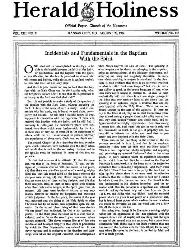 Front page of Herald of Holiness - August 20, 1924