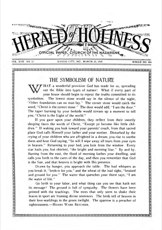 Front page of Herald of Holiness - March 20, 1929