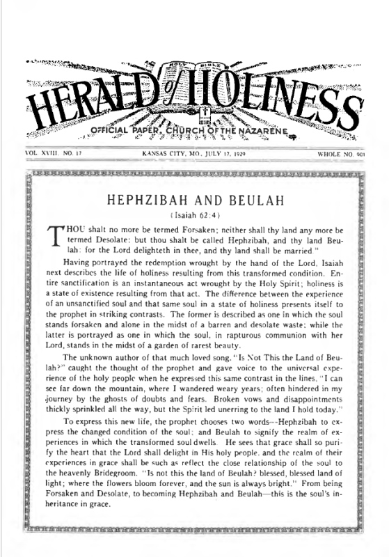 Front page of Herald of Holiness - July 17, 1929