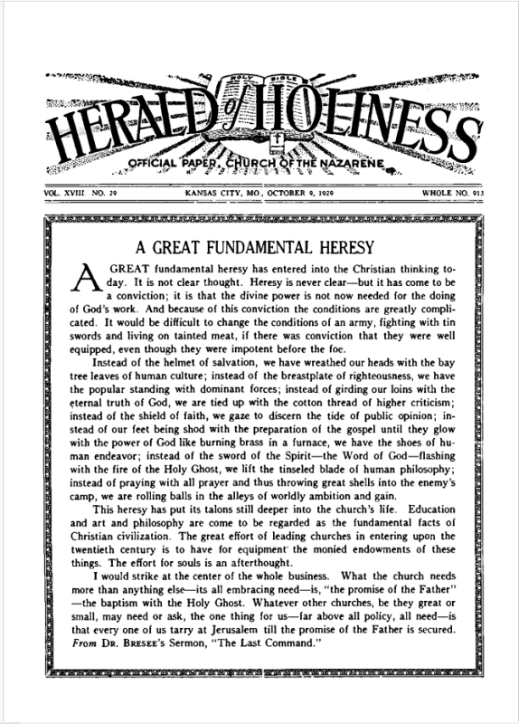 Front page of Herald of Holiness - October 9, 1929