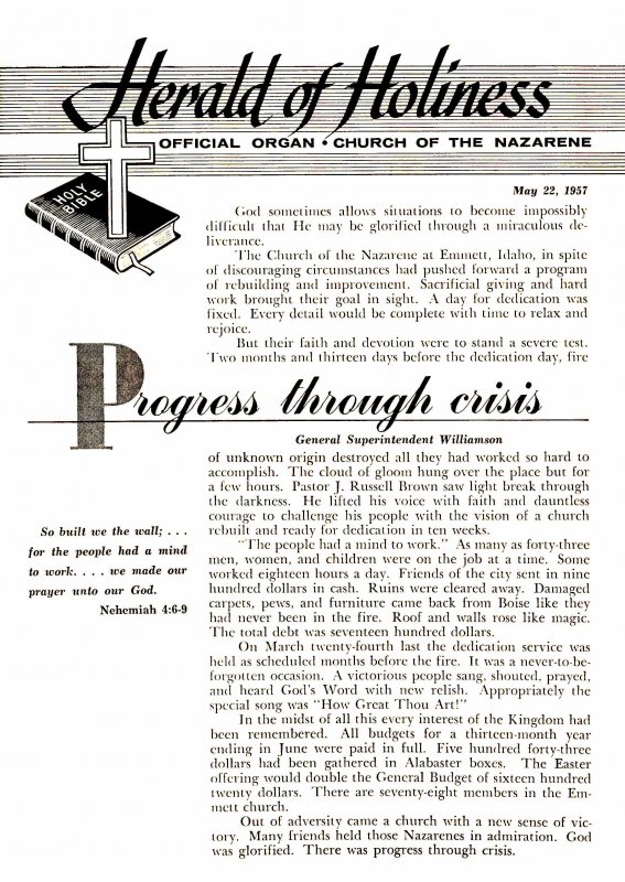 Herald of Holiness - May 22, 1957
